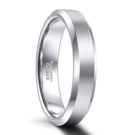 SHINYSO 4mm Tungsten Wedding Band for Women Men Beveled Edges Brushed Silver Comfort Fit Size8.5