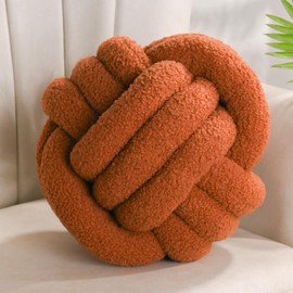 Yhoelata Knot Cushion, Decorative Cushion, Brown, Decorative Cushion Aesthetic Sofa Cushion Made of Teddy Velvet, Bed Decorative Cushion Round for Child Bedroom, Gift 28 cm