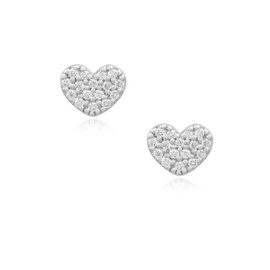Earrings 925 Silver - "Heart" - Heart Stud Earrings - 925 Silver with Zirconia Gemstones - Heart-Shaped Earrings - High Quality - Fine Jewellery, Sterling Silver, Cubic Zirconia