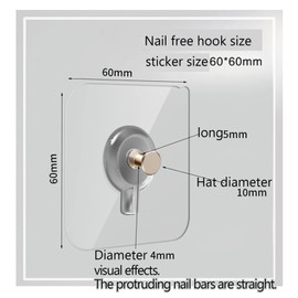 20PCS 8mmAdhesive Hanging Nails Wall Hook Hanger, Wall Hangers Without Nails, for Bathroom Kitchen Inside Shower, Heavy Duty Waterproof Seamless Nail Free Screws/Nails (Nails)