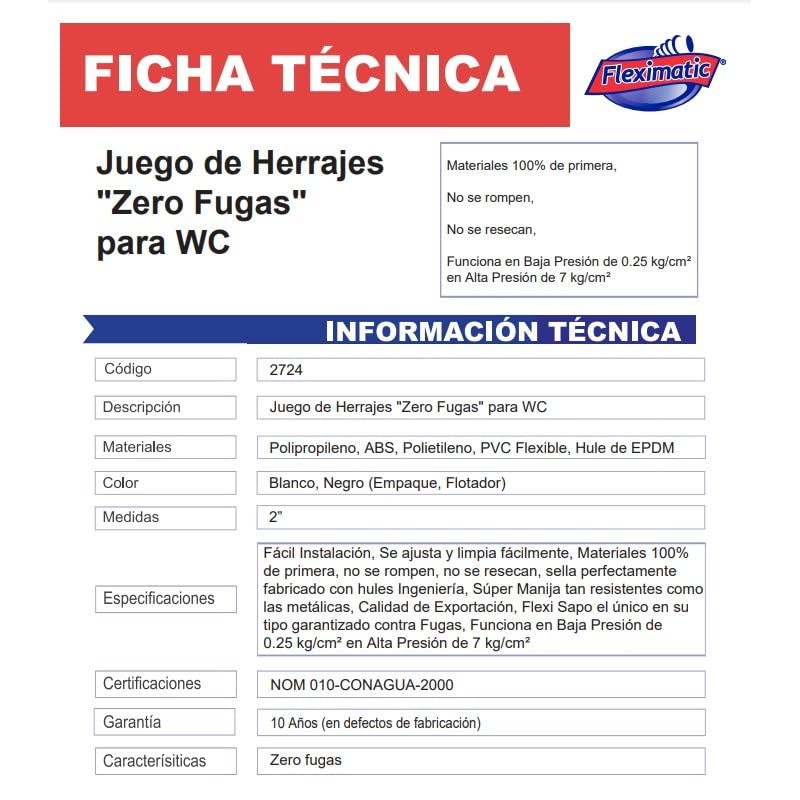 Fleximatic 2724 Juego de Herrajes Zero Fugas con Flexi-Sapo y