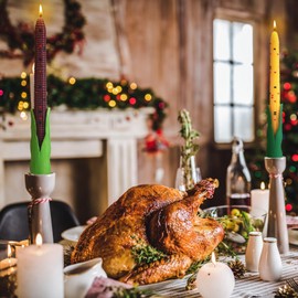 Conelist 6 Pcs Fall Corn Taper Candles Harvest Thanksgiving Corn Cob Candle Sticks for Birthday Kitchen Table Tabletop Thanksgiving Decoration