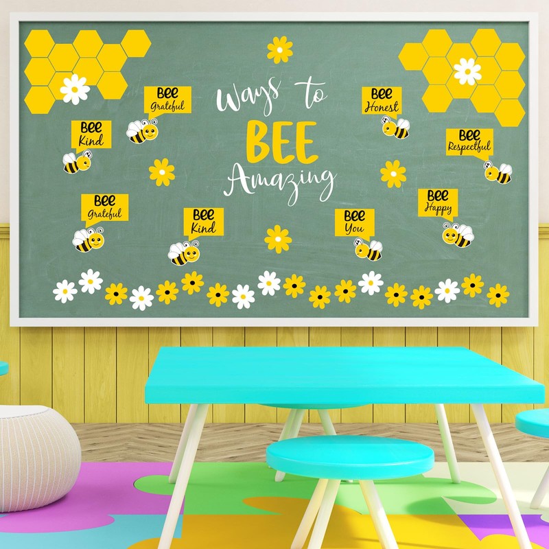 JarThenaAMCS 95Pcs Bee Bulletin Board Cutouts Summer Bee Daisy Flower