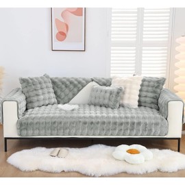 Hufu Rabbit Plush Sofa Cover, Soft Warm Sofa Slipcover For Corner L Shape 1 2 3 Seater, Non-Slip Velvet Sofa Cushion Covers, Thick Furniture Protector for Kids, Pets