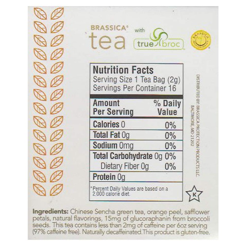 Brassica Decaffeinated Green Tea with Trubroc, Orange DECAF, 16 Tea