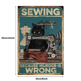 Yepzoer Cat Kitty Sewing Retro Style,Sewing Because Murded is Wrong,Bar Sign Wall Art Decor Metal Sign Coffee Sign,12x8 inch