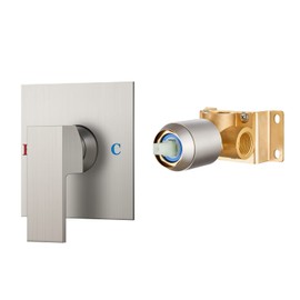 Airuida Shower Valve Single-Function Shower Handle Valve Female Thread Trim Kit Shower Valves Wall Mount Brass Faucet Shower Rough-In Valve Bathroom Single Handle Trim Kit Square Brushed Nickel