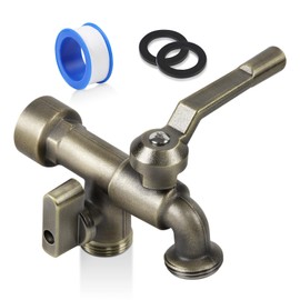 Outdoor Garden Water Faucet with Double Outlet, Outside Wall Mounted Garden Water Faucet with Two 3/4 Inch Brass Ball Valves, Rust & Frost-Proof Outdoor Spigot for Garden Hose (Female, Bronze)