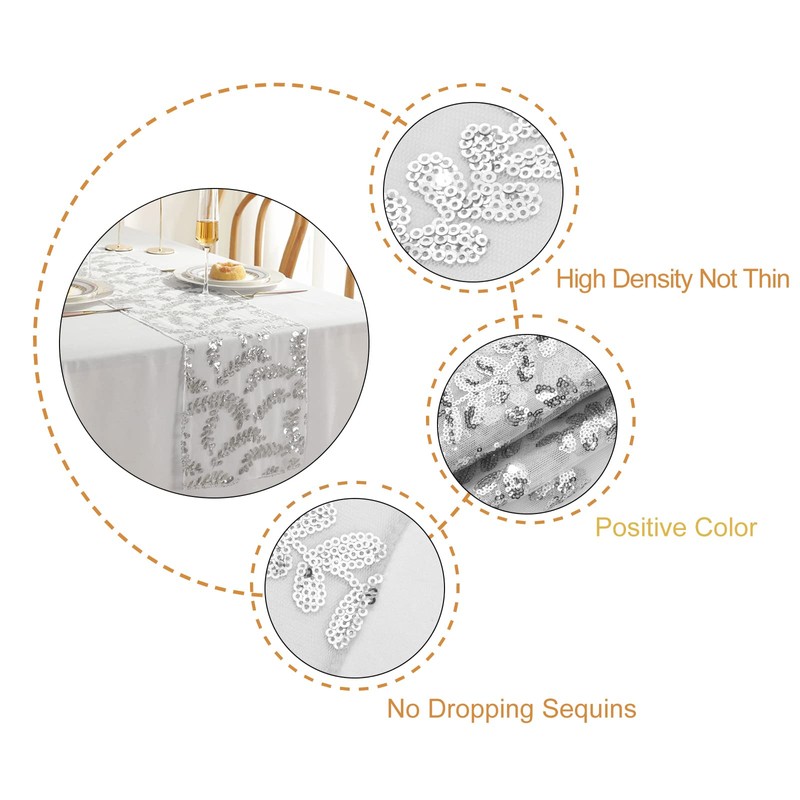 MengH-SHOP Table Runner Glitter Round Sequins Fabric for Wedding Birthday