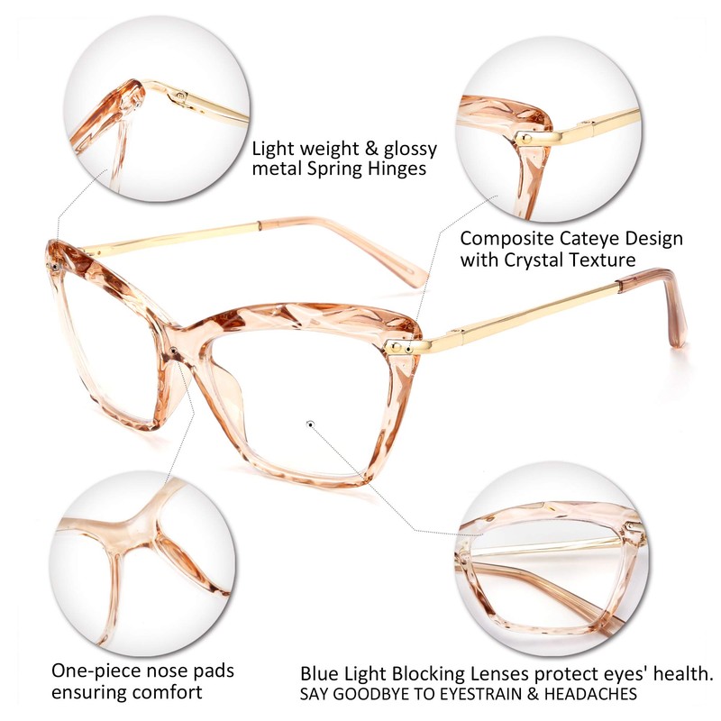 FEISEDY Crystal Cat Eye Reading Glasses Blue Light Blocking Reader
