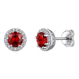 Suplight 925 Sterling Silver January Birthstone Earrings, Flat Back Red Garnet Diamond Stud Earrings for Women Trendy Hypoallergenic Wedding Everyday Fancy Earrings for Women