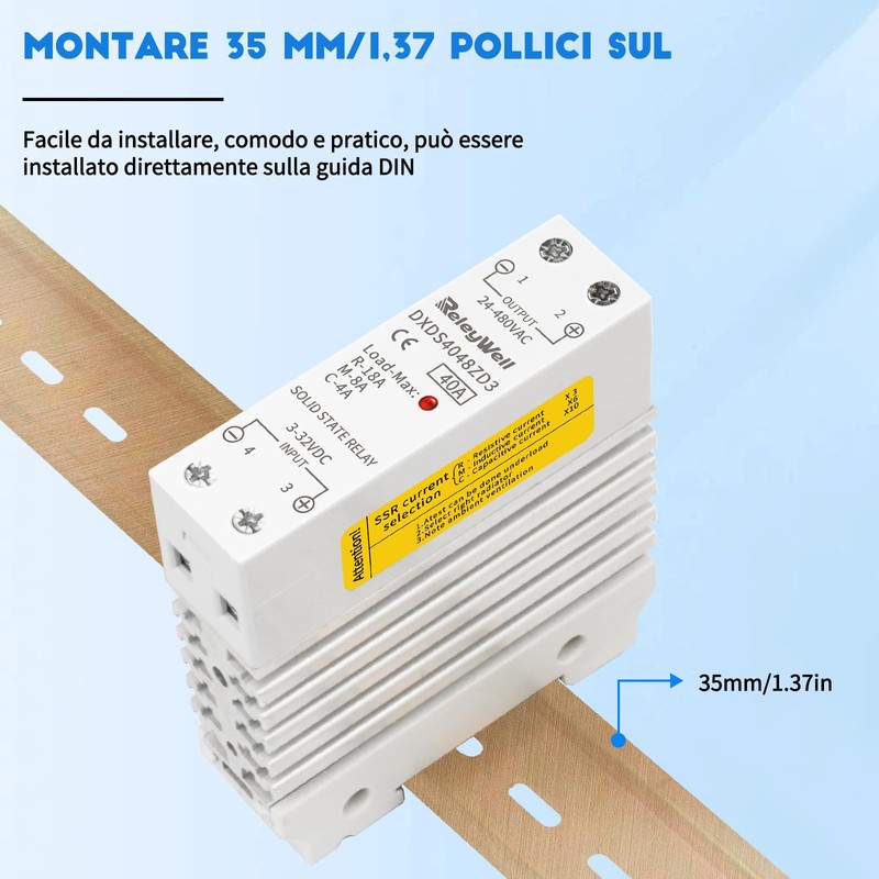 Solid State Relay for Track 40A, Heatsink, Input 3-32 VDC