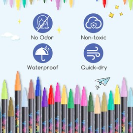 Goffii Acrylic Pens for Stones Waterproof 24 Colour Stones Painting Acrylic Pens Fine Tip Paint Pens for Wood, Stone, Fabric, Canvas, Ceramics, Scrapbooking Accessories, Craft and Art Supplies