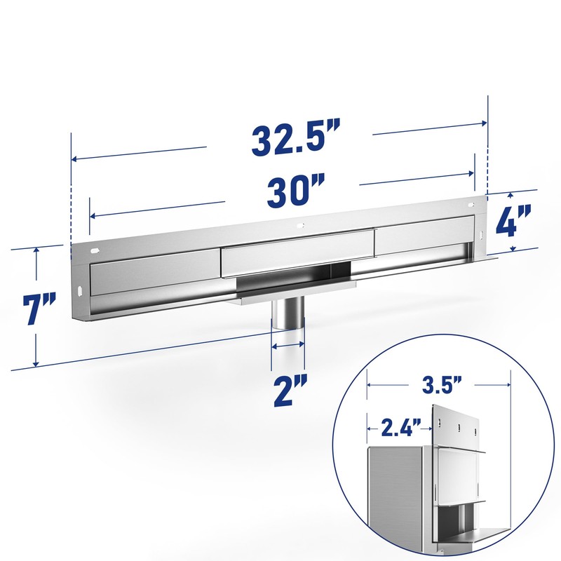 Bernkot Linear Wall Drain 30’’, 304 Stainless Steel Side Drain