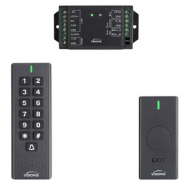 Visionis VIS-3200 Outdoor IP65 Black Access Control Kit with Wireless RFID Keypad, Exit Button, Receiver, 433 MHz 165 Ft Range with 500 Users Standalone Battery Operated