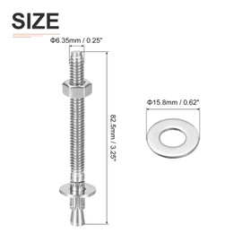 DTGN 1/4" x 3-1/4" Wedge Anchors - 5Pack - Good for Cement and Concrete Wall - 304 Stainless Steel Zinc Plated Screw Bolt Nut Expansion Tube Fasteners