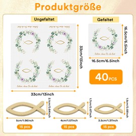 Pack of 40 Napkins and 45 Wooden Fish Decorations "Schön, dass du da bist!", Fish Table Decoration for Christening, Communion, Confirmation or Other Festive Occasions, 33 x 33 cm