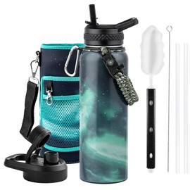 RAYMYLO 40oz Insulated Water Bottle, Triple Wall Vacuum Stainless Steel Water Bottles - Keeps Cold 48H, Reusable Metal water flask Jug for Gym, Sports, Camping, Hiking,Travel, Northern Lights Green