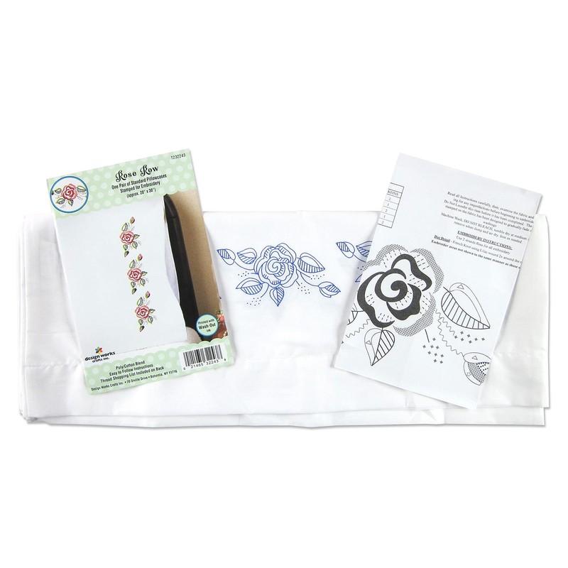 Tobin Rose Row Stamped for Embroidery Pillowcases