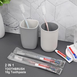 HQSLsund 100 pcs Disposable Toothbrushes with Toothpaste, 2 Color Toothbrushes and Toothpaste 10g, Bulk for Homeless, Airbnb, Hotel