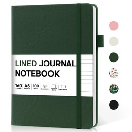 Lined Journal Notebook for Women & Men, Hardcover Leather Journal for writing, A5 College Ruled Notebook for Work & Note Taking, Perfect for Office School Home Supplies, 160 Pages, Dark Green