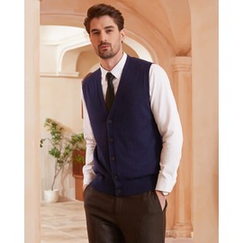 Kallspin Men's Knitted Cardigan Sleeveless V-Neck Wool Blend, navy