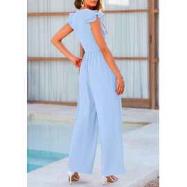 PRETTYGARDEN Summer Jumpsuits for Women Dressy 2025 Fashion Ruffle Cap Sleeve Romper Crew Neck Rib Knit One Piece Outfits (Light Blue,Medium)