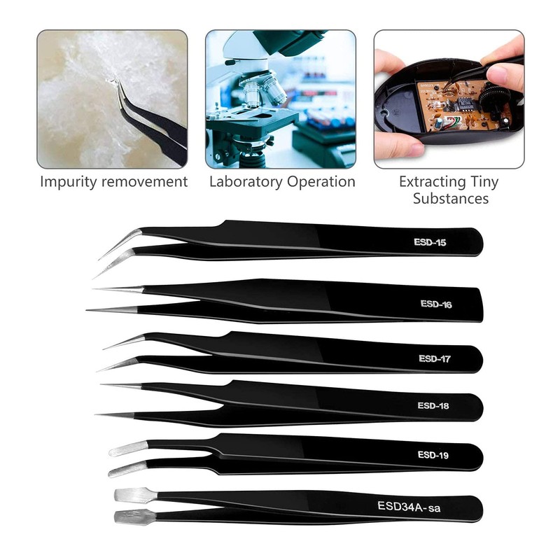 Cisixin 12-Piece Stainless Steel Precision Tweezers Set, Precise Tweezers, Multifunctional