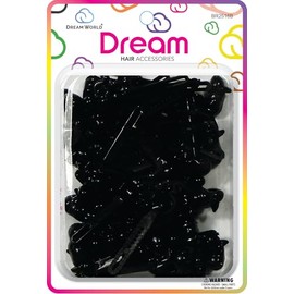 Dream World Self Hinge Barrette Chubby Ribbon Black 24 Piece Pack BR2516B