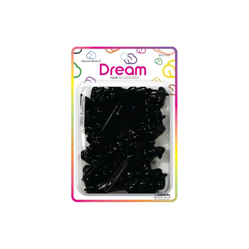 Dream World Self Hinge Barrette Chubby Ribbon Black 24 Piece