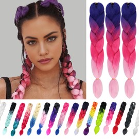 3 Pack Braiding Hair Ombre Braiding Hair 24 Inch Jumbo Braiding Hair Extension,Nature Synthetic Hair Extensions for Braid smulticolour（Purple/dark pink/light pink/C25）