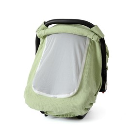 Muslin Cotton Baby Car Seat Cover for Boys and Girls, Summer Baby Car Seat Covers Infant Car Seat Canopy with Breathable Mesh Window Windproof Carseat Cover for Babies (Mint Green)