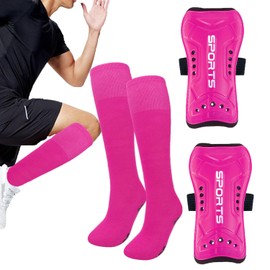 Xiaozuoyue Youth Soccer Shin Guards with Socks for Kids - Impact Resistant Shin Guards, Shock-Absorbing Soccer Leg Reduce Injuries in Training & Games (Rose red, S)