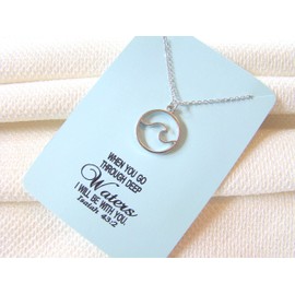 Wave necklace, Christian pendant, Isaiah 43:2 scripture, Gift of Faith and Encouragement, Little Gift of Kindness