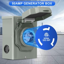 50 Amp Generator Inlet Box, NEMA SS2-50 Pre-Drilled Power Inlet Box for 3 Prong Generator Cord, 125/250V, 12500Watts Inlet Box with LED Power Indicator for Weatherproof Outdoor Use, ETL Listed