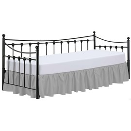Falda de cama individual de 18 pulgadas de caída, faldas de cama con volantes para tumbonas, esquinas divididas con tres coberturas laterales (gris claro)