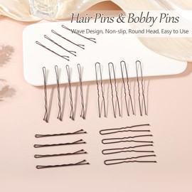 250PCS Hair Pins Bobby Pin Kit, Assorted Sizes Wave Bobby Pins 2inch 2.36inch 2.75inch for All Hair Types + 2 Sizes U Shaped Hair Pins for Buns 2.36inch 2.75inch, Brown for Girls Women