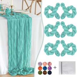 Waligoy Teal Cheesecloth Table Runner 6 Pack 35" Boho Gauze Table Runner 120 inches Long Table Runner Rustic Sheer Fabric Bulk for Baby Shower Wedding Bridal Birthday Party Picnic Table Decorations