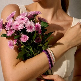 Bivei Crystal Bracelet for Women 6mm Beaded Semi Precious Natural Stone Stretch Elastic Jewelry Yoga Gifts(Morganite - Compassion)