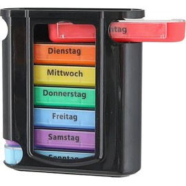 2 x Pill Box 7 Days - 4 Compartments Daily - Pill Box for On the Go - Medication Box for Morning, Noon, Evening, Night (2, Black/Colourful)