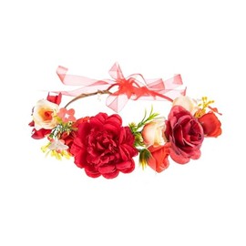 Lofruiin Women's Pastoral Style Rose Flower Wreath Adjustable Rose Flower Crown Beach Party Floral Headpiece (B- Red)