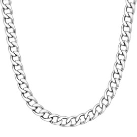 AILPIWE Cuban Link Chain for Women Men, 7mm Silver Stainless Steel Curb Link Chain Necklace for Women Mens