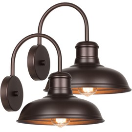 2-Pack Outdoor Gooseneck Porch Lights, Waterproof Barn Light Fixtures Wall Mount, Farmhouse Wall Sconce, Oil Rubbed Bronze Exterior Wall Lights, Outside Light for House Garage Patio Entryway, E26 Base
