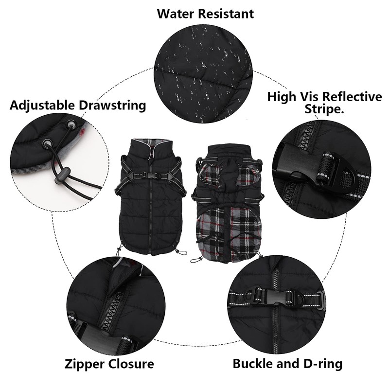 MOREZI Winter Dog Jacket, Waterproof Outer Layer, Fleece Lining, Back
