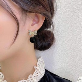 Christmas Earrings Pearl Bow Earrings Pearl Drop Earrings for Women Rhinestone Bow Earrings for Women Trendy Stuff Dainty Jewelry Christmas Gifts 2024
