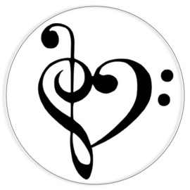 Kiwi Gifts Treble Bass Clef Heart - 3 Pack Circle Stickers 3 Inch - Music Musician Love