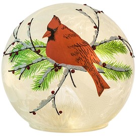 Haute Decor Cardinal Christmas Globe with Battery-Operated Timer and 15 Warm White LED Lights 6 Inch Diameter
