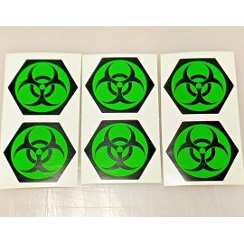 Unbranded/Generic 6 pack BIOHAZARD Symbol Hexagon Hard Hat Safety Helmet Stickers Decals Lot Lime
