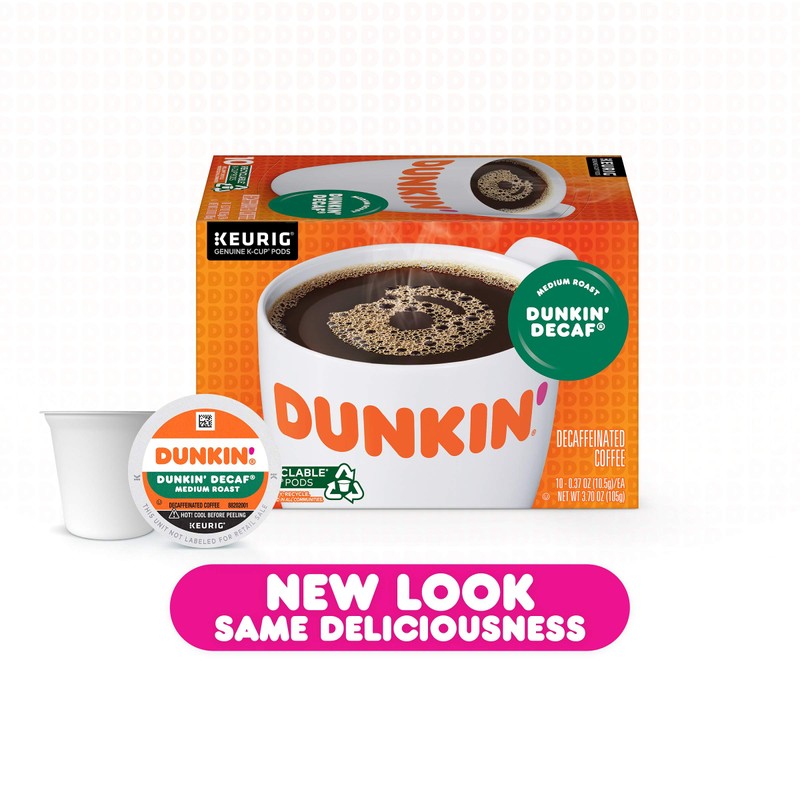 Dunkin' Decaf Medium Roast Coffee, 22 K Cups for Keurig