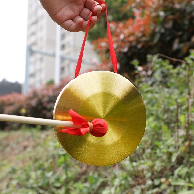 GTHER 15cm 5.9in Chinese Traditional Percussion Instrument Gong with Wooden
